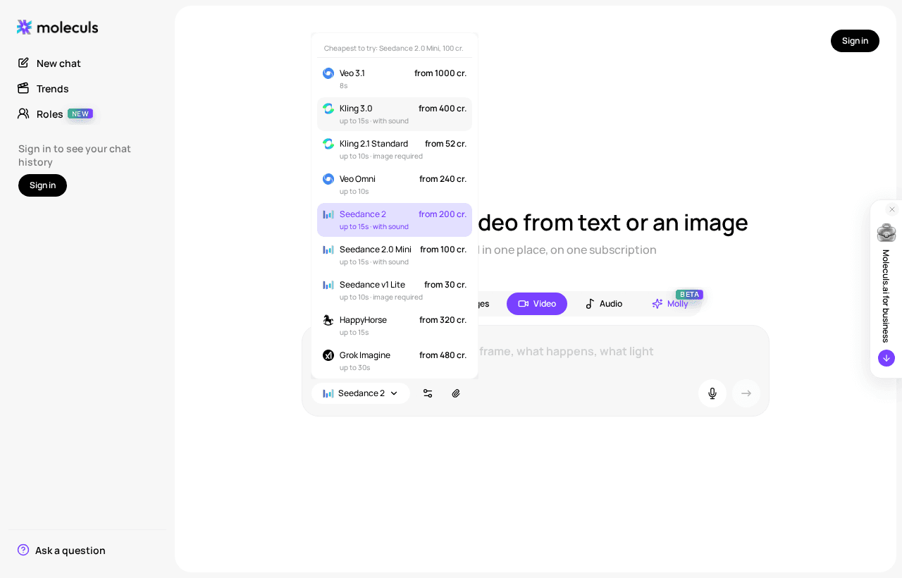 The model list scrolled to video models in image-to-video mode