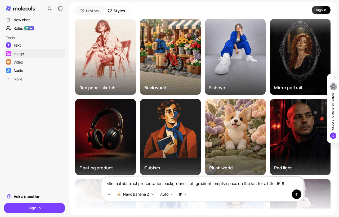 An image model generates a 16:9 slide background with room for a title