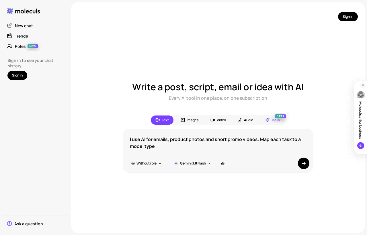 A text chat with the prompt ready to send and the current model selected