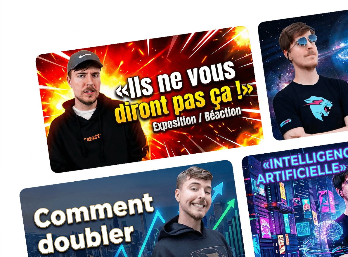 « Créer une série de miniatures YouTube pour de nouvelles vidéos — avec détourage automatique de l'animateur et différentes compositions selon les sujets des vidéos »