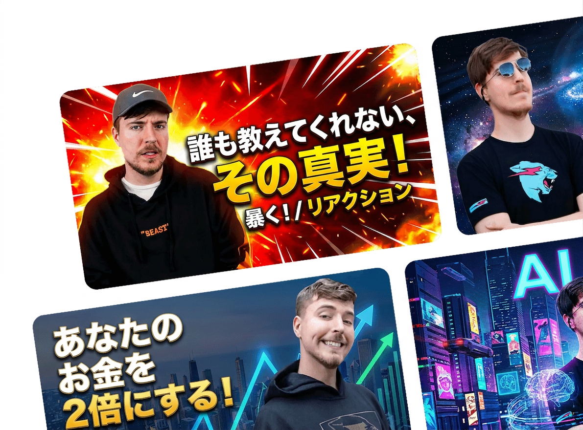 「新しいビデオ用YouTubeサムネイルシリーズを作成 — 自動ホスト切り抜きとビデオトピックに基づく異なる構成で」