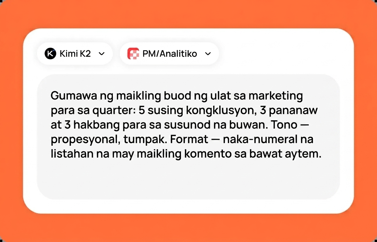 Ilarawan ang iyong gawain para sa Kimi K2